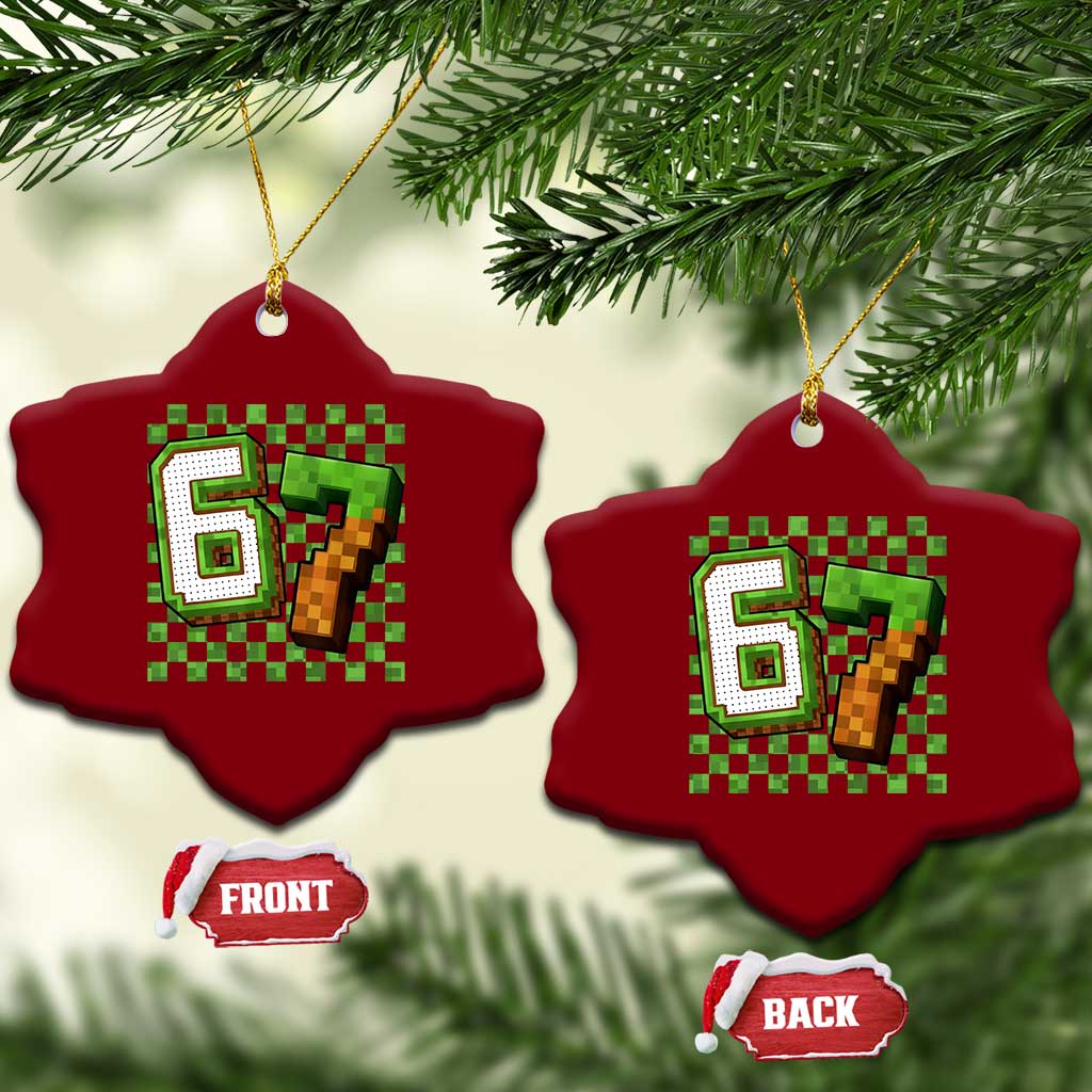 Funny 67 Pixel Style Graphic Ceramic Ornament Viral Six Seven Meme Gamer - Wonder Print Shop