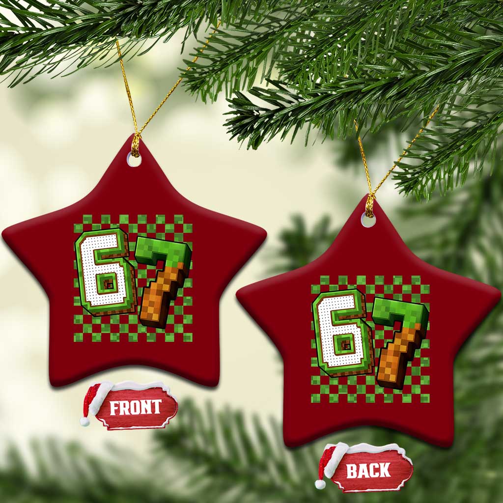 Funny 67 Pixel Style Graphic Ceramic Ornament Viral Six Seven Meme Gamer - Wonder Print Shop
