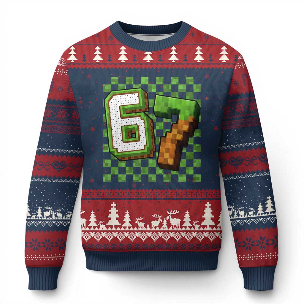 Funny 67 Pixel Style Graphic Ugly Christmas Sweater Viral Six Seven Meme Gamer - Wonder Print Shop