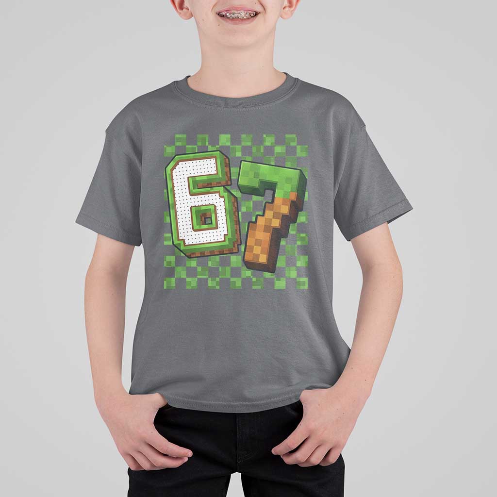 Funny 67 Pixel Style Graphic T Shirt For Kid Viral Six Seven Meme Gamer - Wonder Print Shop