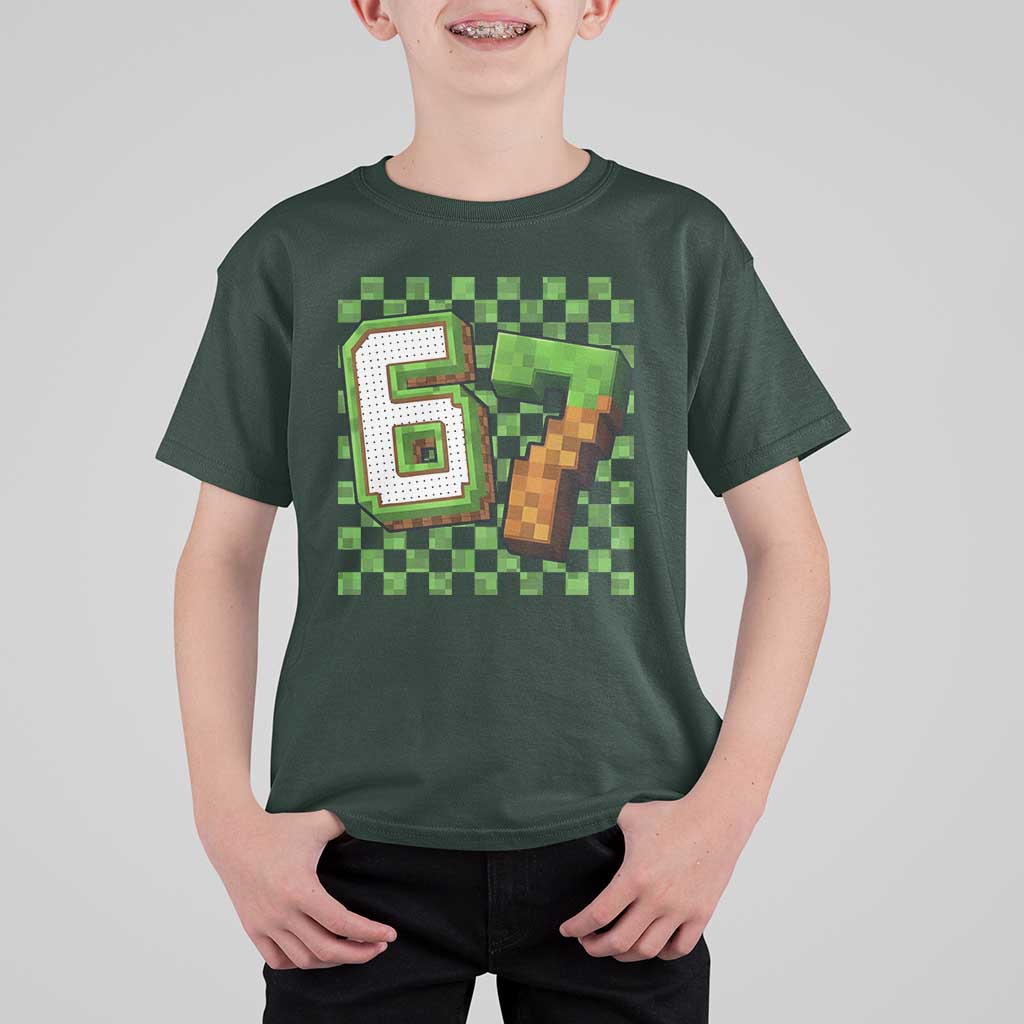 Funny 67 Pixel Style Graphic T Shirt For Kid Viral Six Seven Meme Gamer - Wonder Print Shop