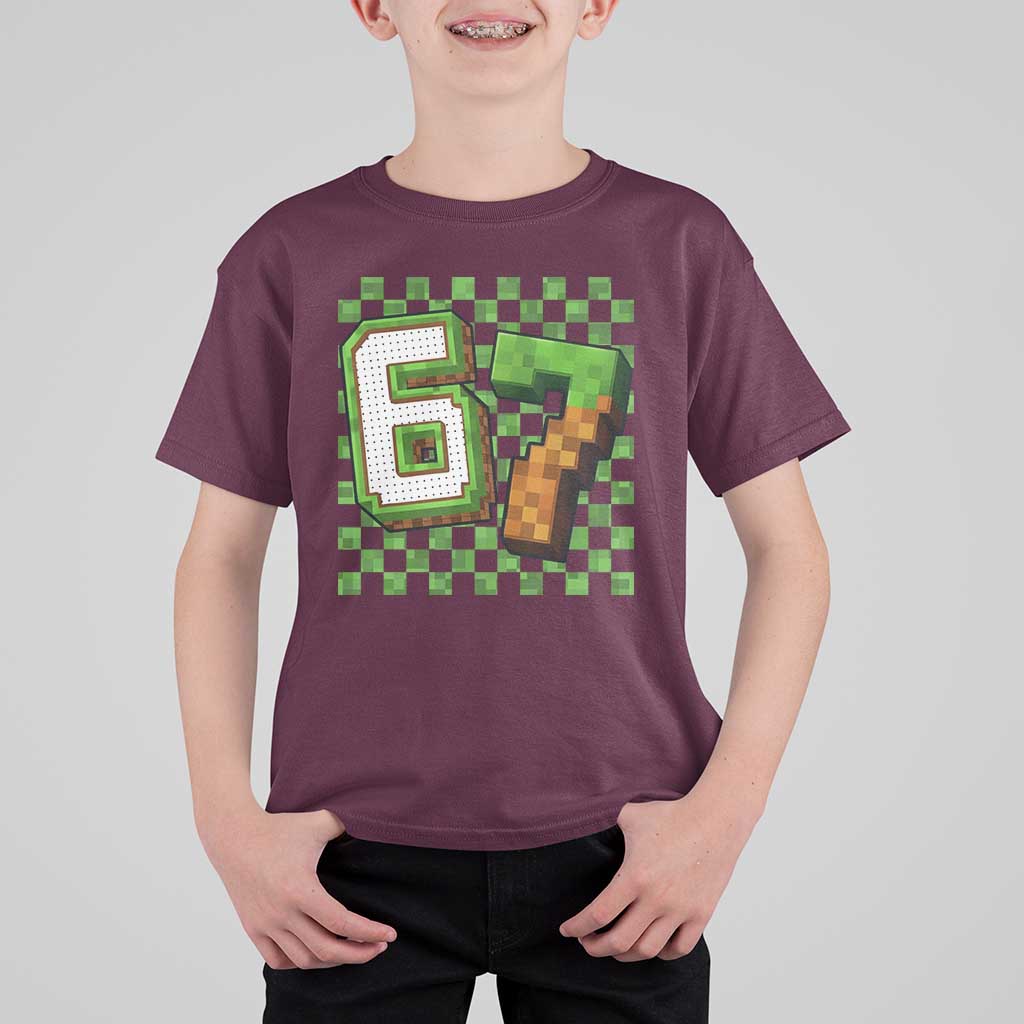 Funny 67 Pixel Style Graphic T Shirt For Kid Viral Six Seven Meme Gamer - Wonder Print Shop