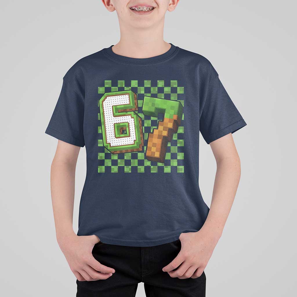 Funny 67 Pixel Style Graphic T Shirt For Kid Viral Six Seven Meme Gamer - Wonder Print Shop
