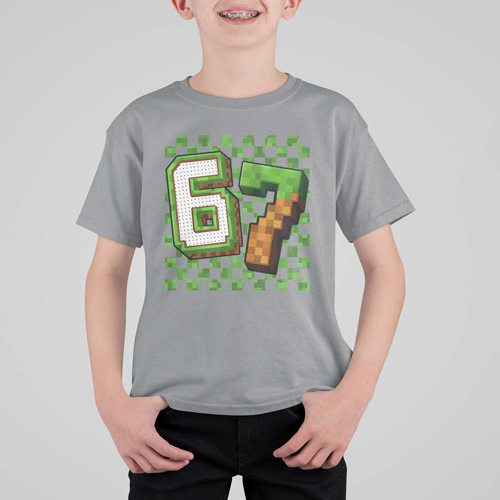 Funny 67 Pixel Style Graphic T Shirt For Kid Viral Six Seven Meme Gamer - Wonder Print Shop