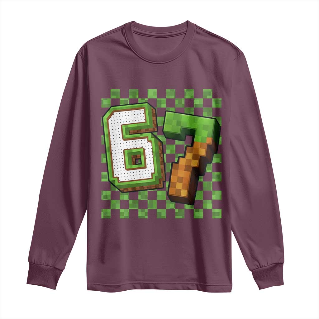 Funny 67 Pixel Style Graphic Long Sleeve Shirt Viral Six Seven Meme Gamer - Wonder Print Shop