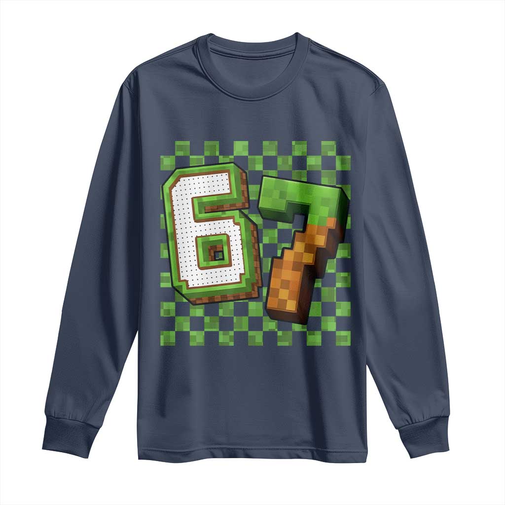 Funny 67 Pixel Style Graphic Long Sleeve Shirt Viral Six Seven Meme Gamer - Wonder Print Shop
