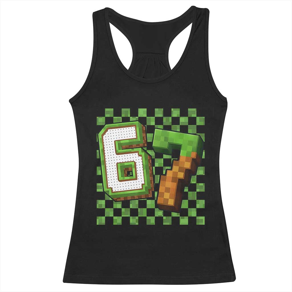 Funny 67 Pixel Style Graphic Racerback Tank Top Viral Six Seven Meme Gamer - Wonder Print Shop