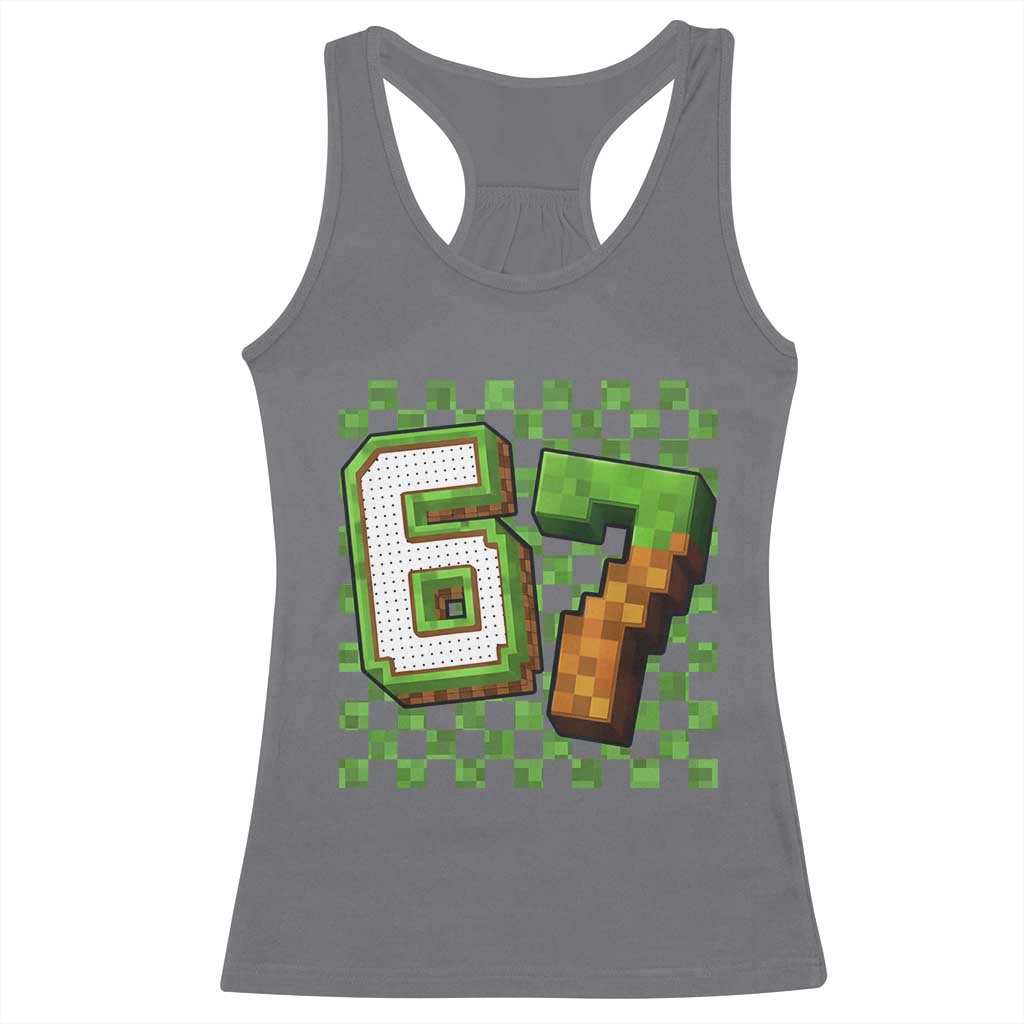 Funny 67 Pixel Style Graphic Racerback Tank Top Viral Six Seven Meme Gamer - Wonder Print Shop