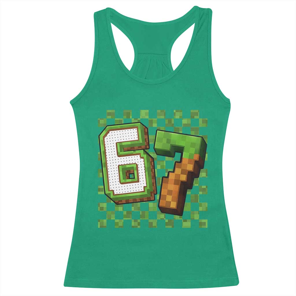 Funny 67 Pixel Style Graphic Racerback Tank Top Viral Six Seven Meme Gamer - Wonder Print Shop