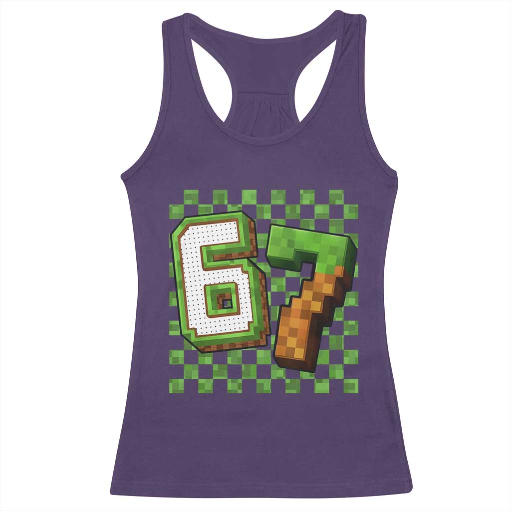 Funny 67 Pixel Style Graphic Racerback Tank Top Viral Six Seven Meme Gamer - Wonder Print Shop