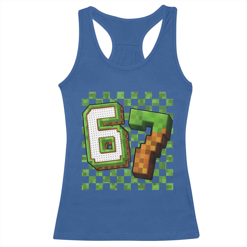 Funny 67 Pixel Style Graphic Racerback Tank Top Viral Six Seven Meme Gamer - Wonder Print Shop