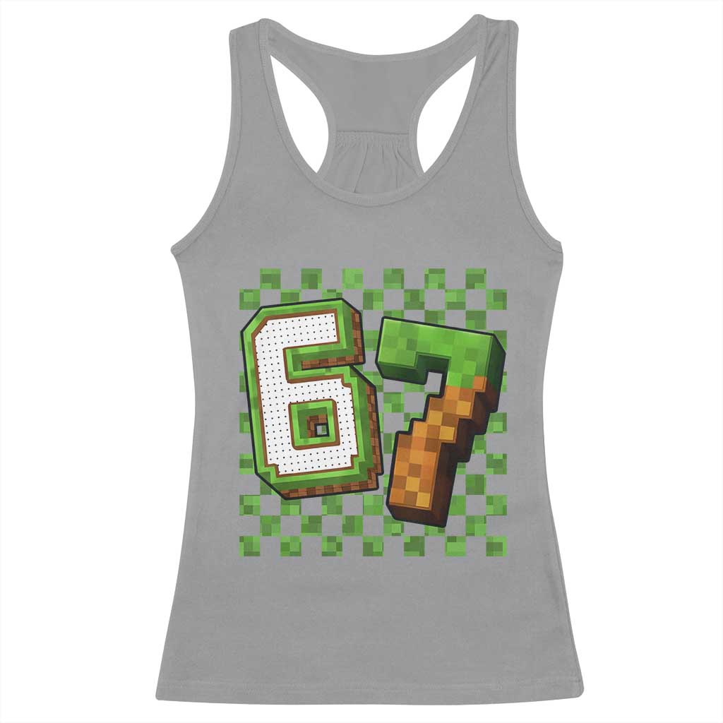 Funny 67 Pixel Style Graphic Racerback Tank Top Viral Six Seven Meme Gamer - Wonder Print Shop