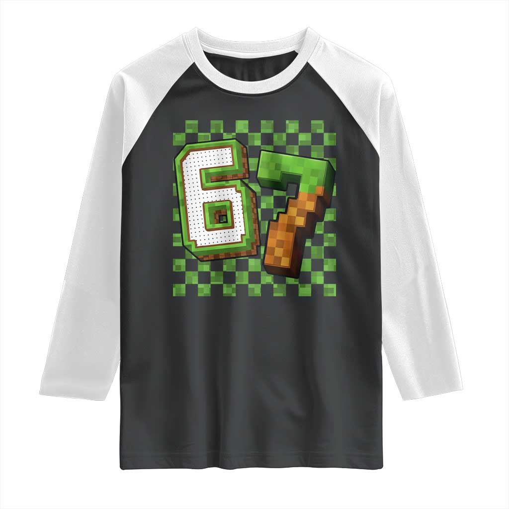 Funny 67 Pixel Style Graphic Raglan Shirt Viral Six Seven Meme Gamer - Wonder Print Shop