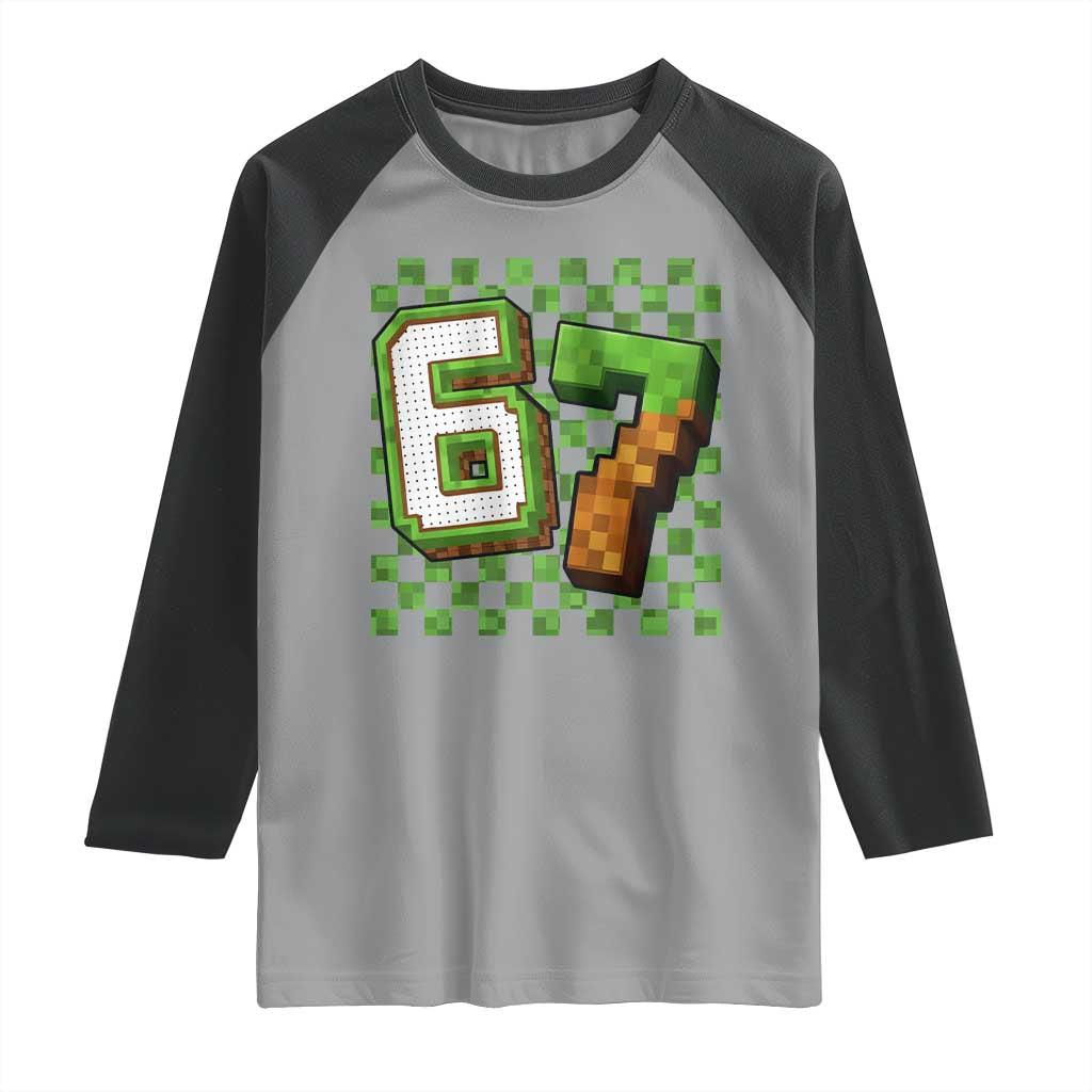 Funny 67 Pixel Style Graphic Raglan Shirt Viral Six Seven Meme Gamer - Wonder Print Shop