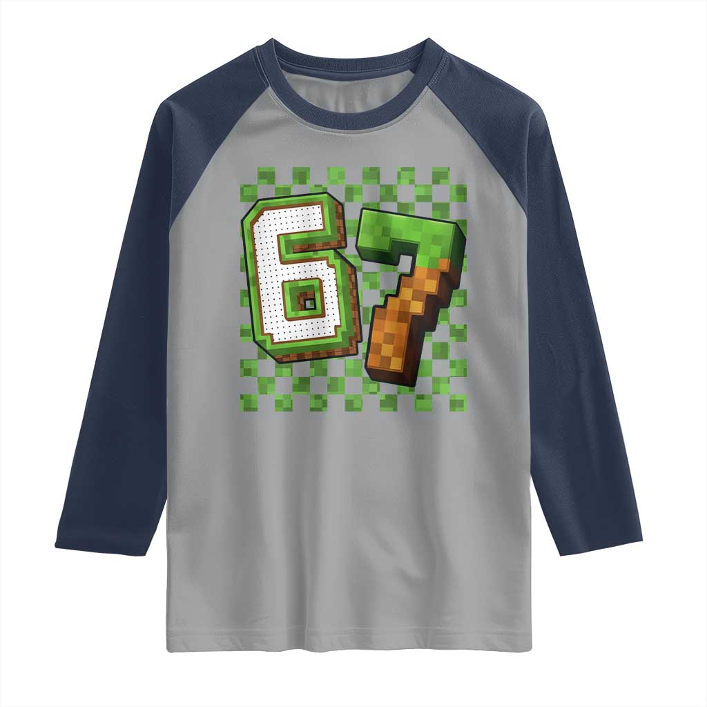 Funny 67 Pixel Style Graphic Raglan Shirt Viral Six Seven Meme Gamer - Wonder Print Shop