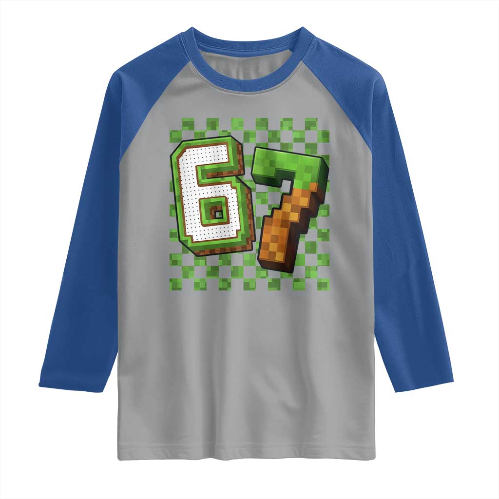 Funny 67 Pixel Style Graphic Raglan Shirt Viral Six Seven Meme Gamer - Wonder Print Shop