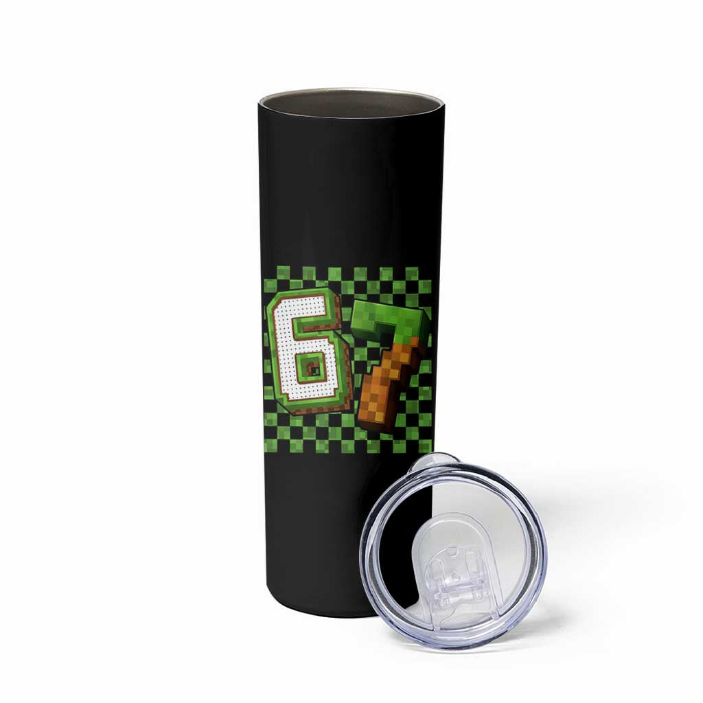 Funny 67 Pixel Style Graphic Skinny Tumbler Viral Six Seven Meme Gamer - Wonder Print Shop