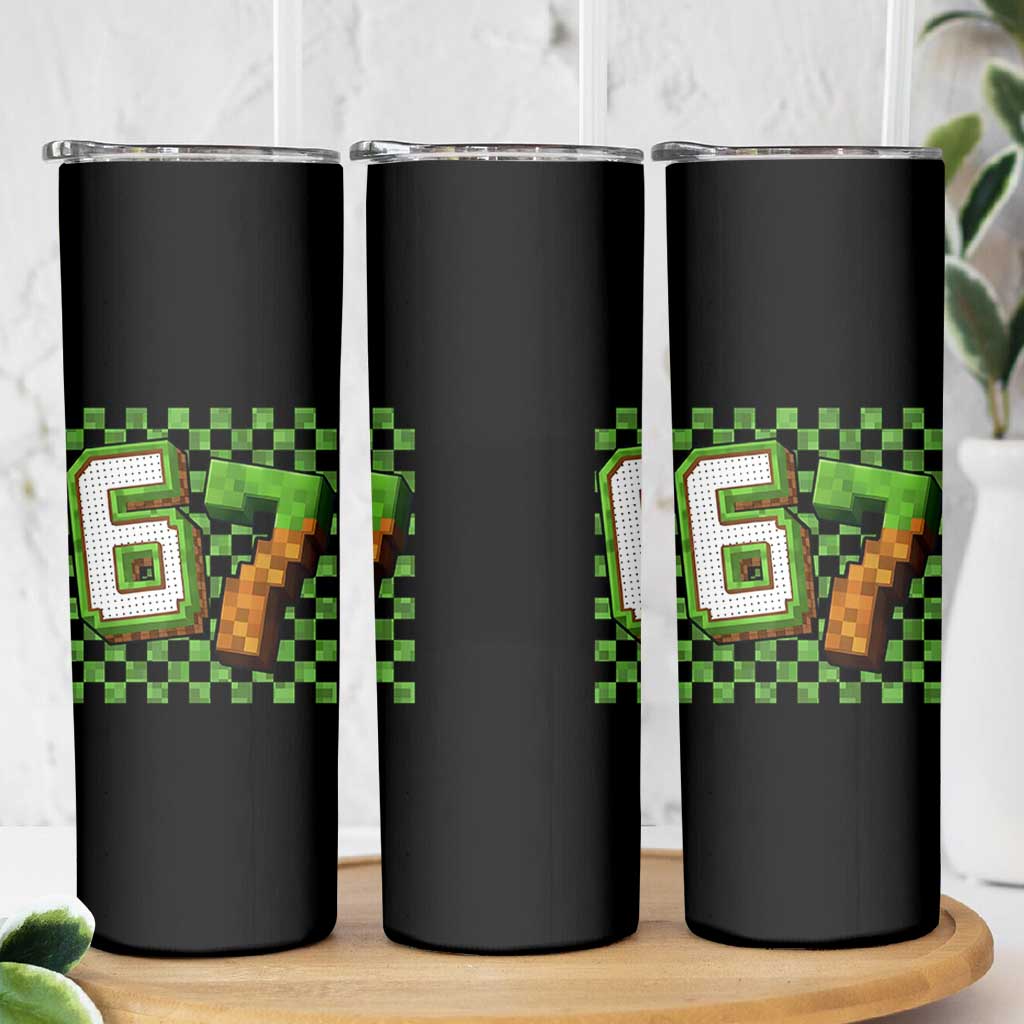 Funny 67 Pixel Style Graphic Skinny Tumbler Viral Six Seven Meme Gamer - Wonder Print Shop