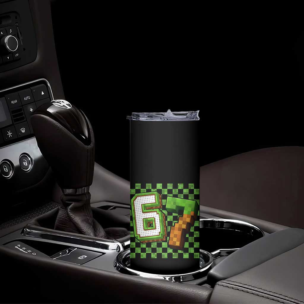 Funny 67 Pixel Style Graphic Skinny Tumbler Viral Six Seven Meme Gamer - Wonder Print Shop