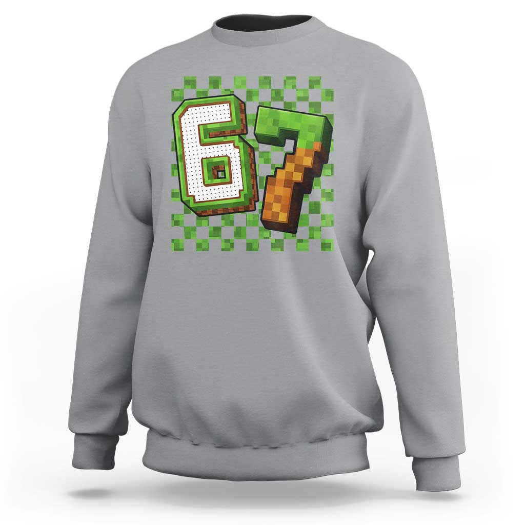 Funny 67 Pixel Style Graphic Sweatshirt Viral Six Seven Meme Gamer - Wonder Print Shop