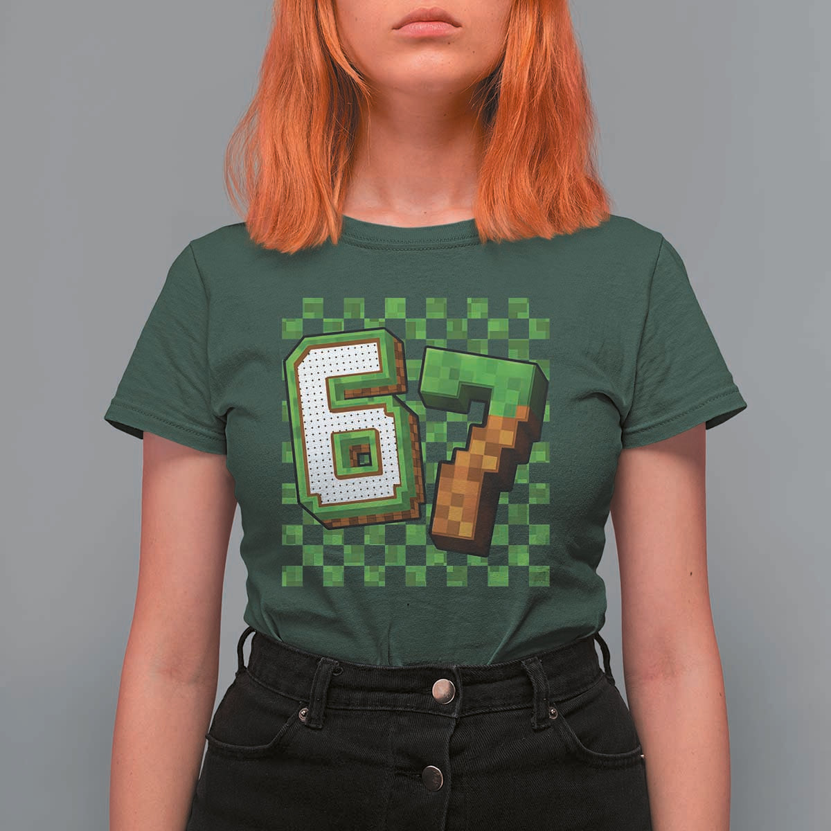 Funny 67 Pixel Style Graphic T Shirt For Women Viral Six Seven Meme Gamer - Wonder Print Shop