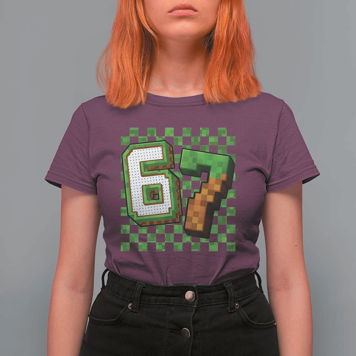 Funny 67 Pixel Style Graphic T Shirt For Women Viral Six Seven Meme Gamer - Wonder Print Shop