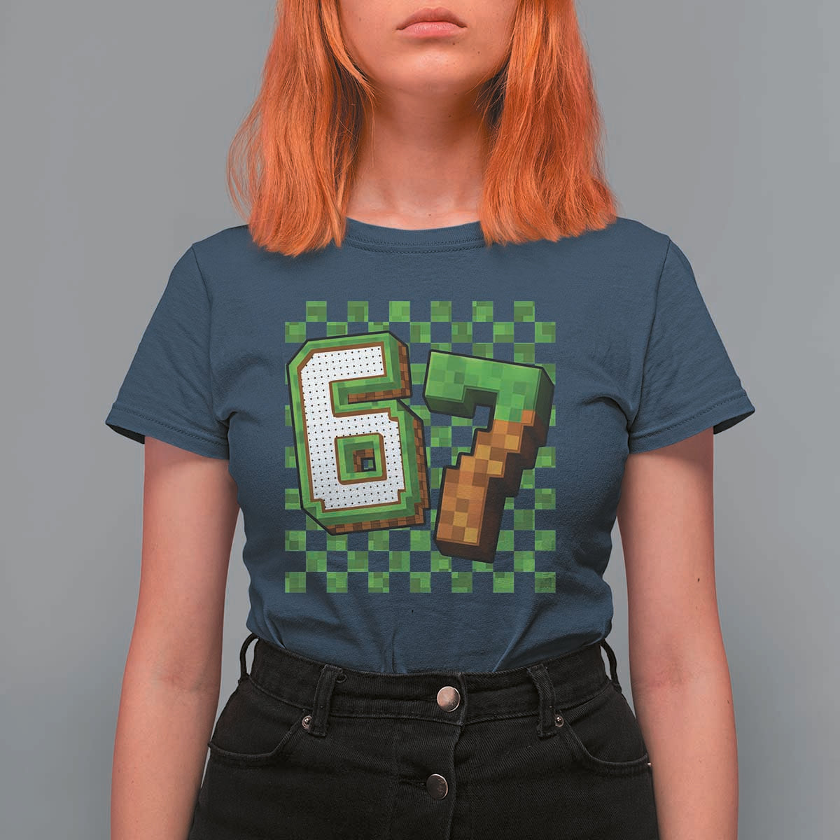 Funny 67 Pixel Style Graphic T Shirt For Women Viral Six Seven Meme Gamer - Wonder Print Shop