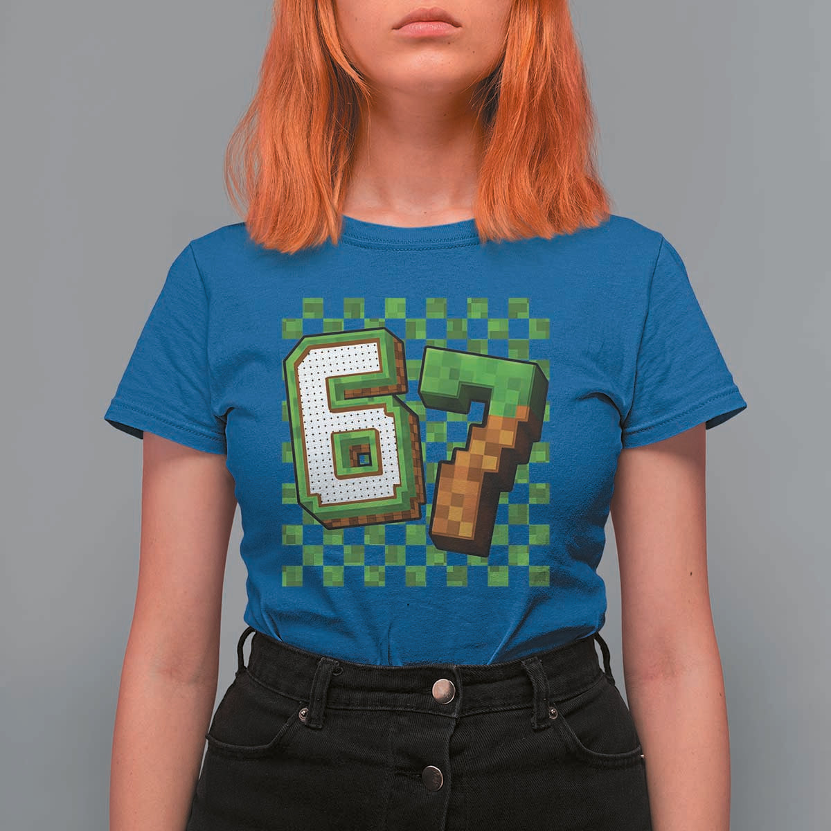 Funny 67 Pixel Style Graphic T Shirt For Women Viral Six Seven Meme Gamer - Wonder Print Shop