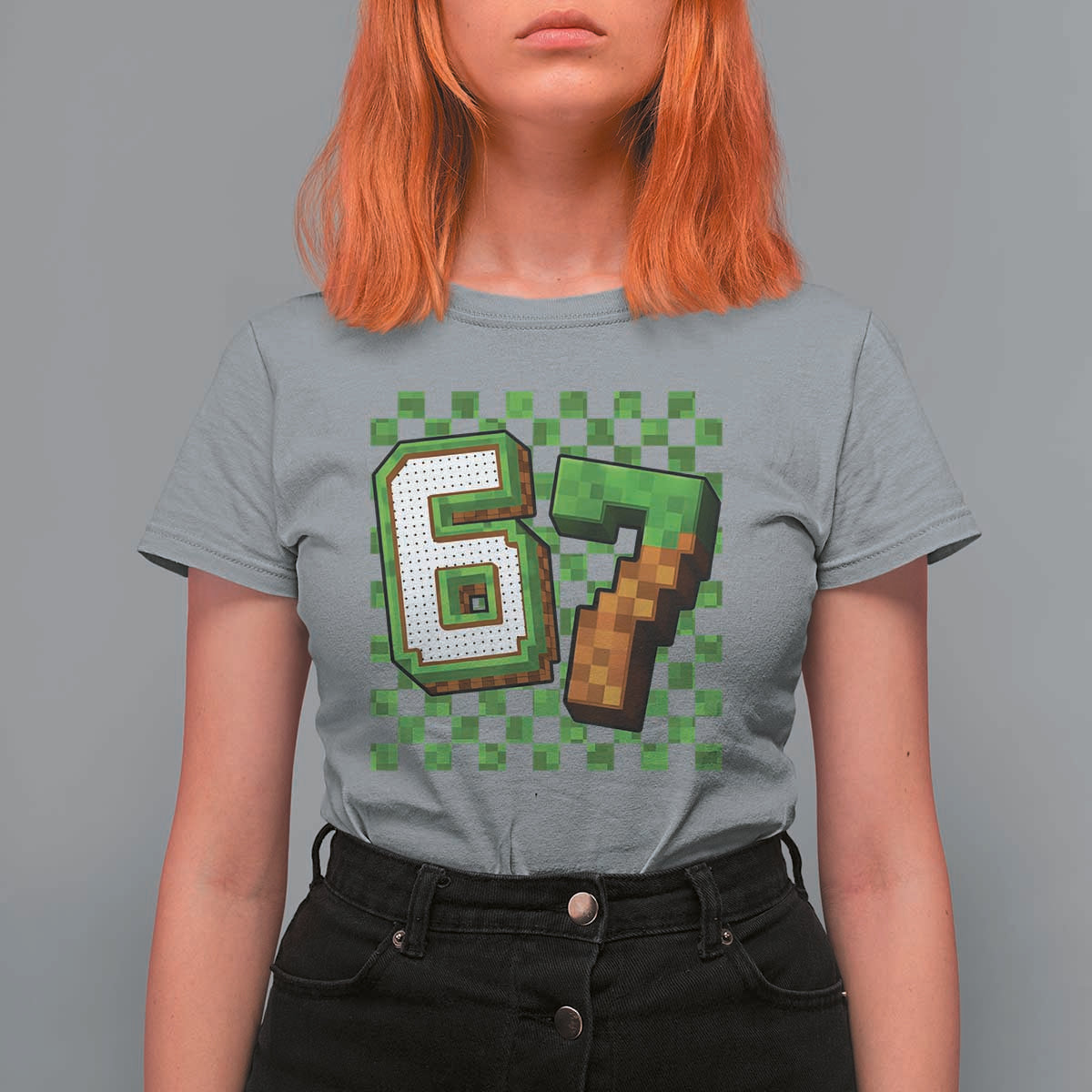 Funny 67 Pixel Style Graphic T Shirt For Women Viral Six Seven Meme Gamer - Wonder Print Shop