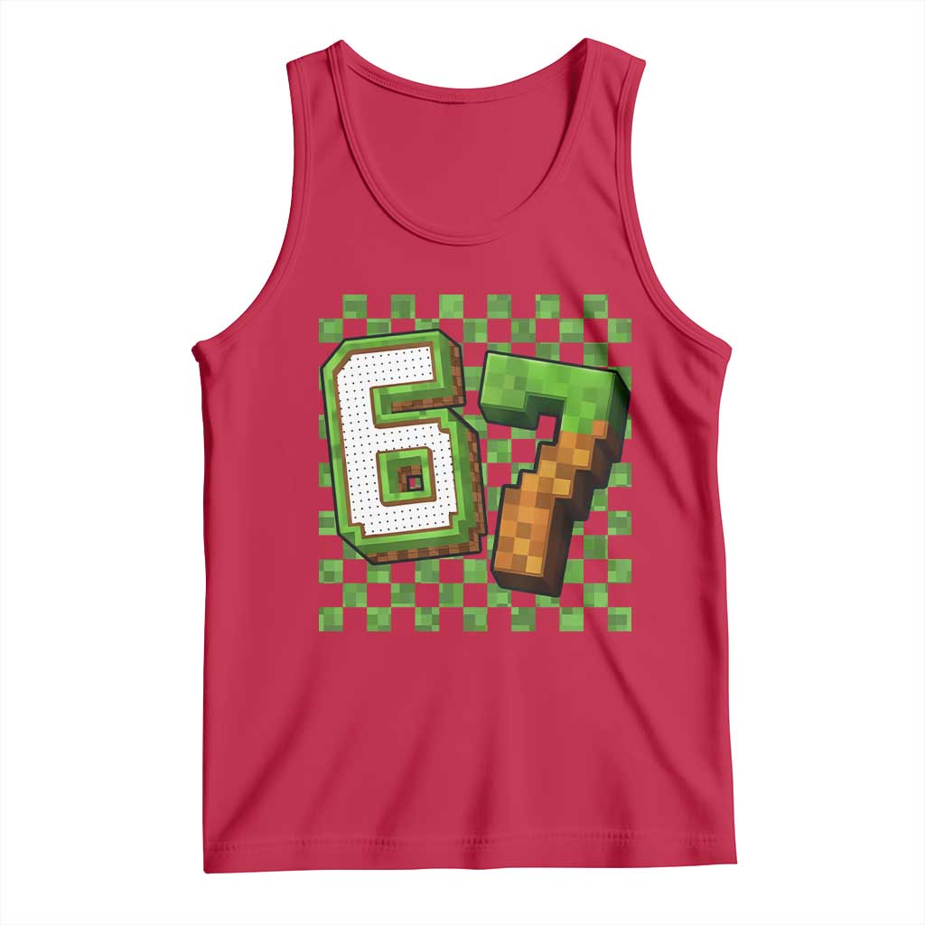 Funny 67 Pixel Style Graphic Tank Top Viral Six Seven Meme Gamer - Wonder Print Shop