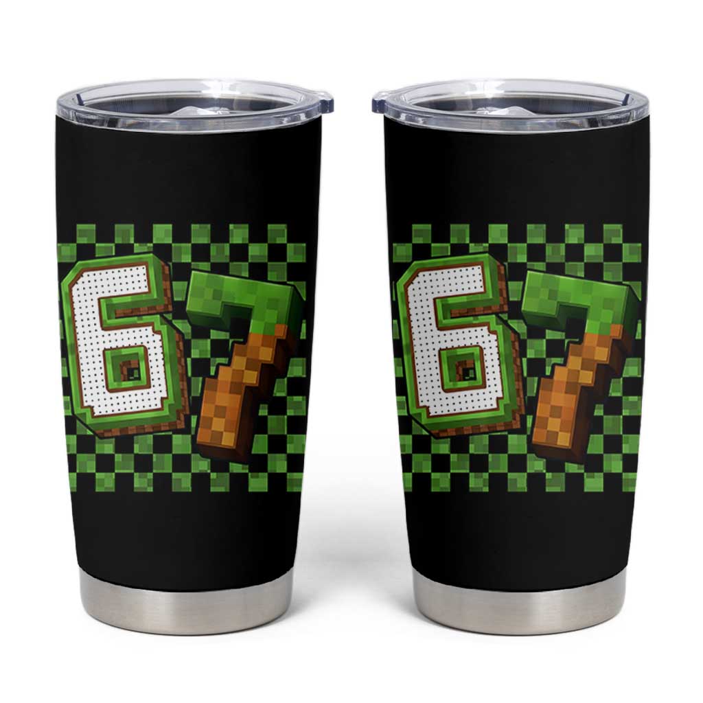 Funny 67 Pixel Style Graphic Tumbler Cup Viral Six Seven Meme Gamer - Wonder Print Shop