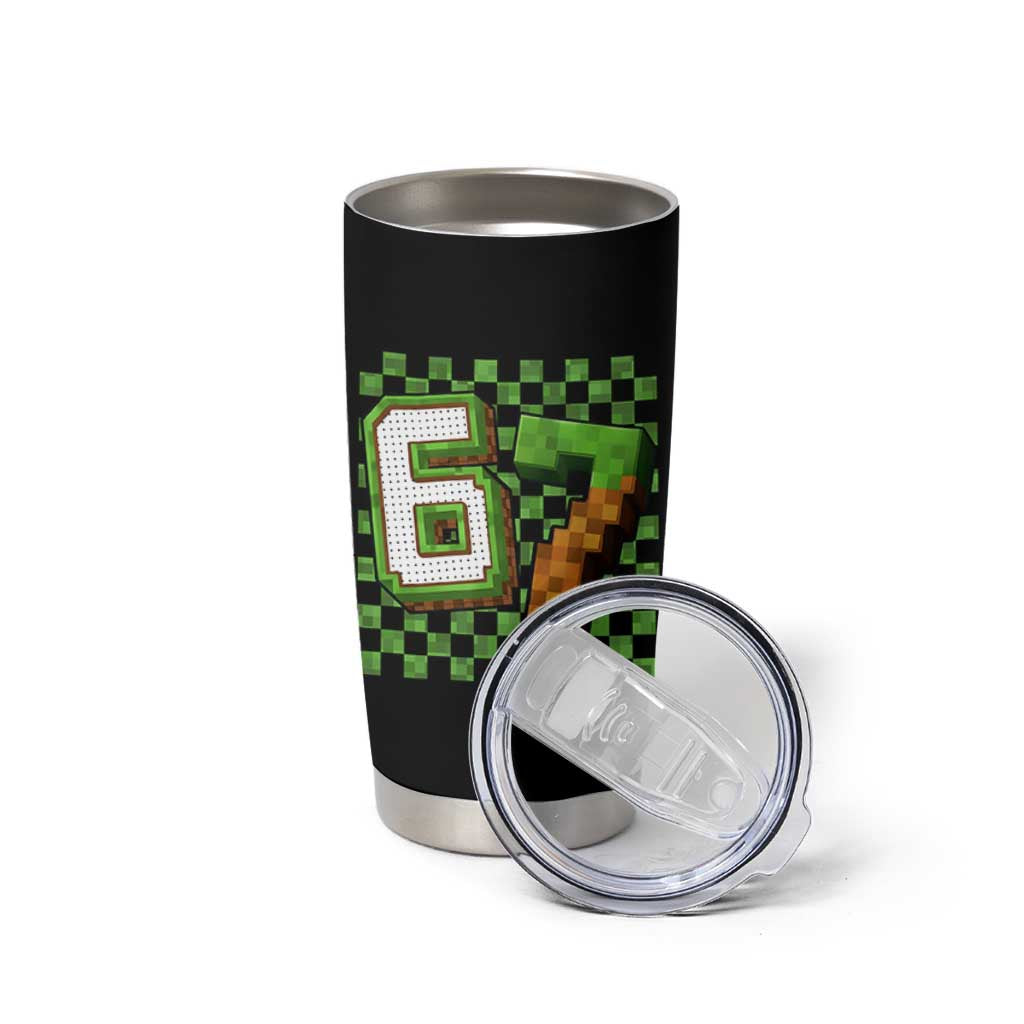 Funny 67 Pixel Style Graphic Tumbler Cup Viral Six Seven Meme Gamer - Wonder Print Shop