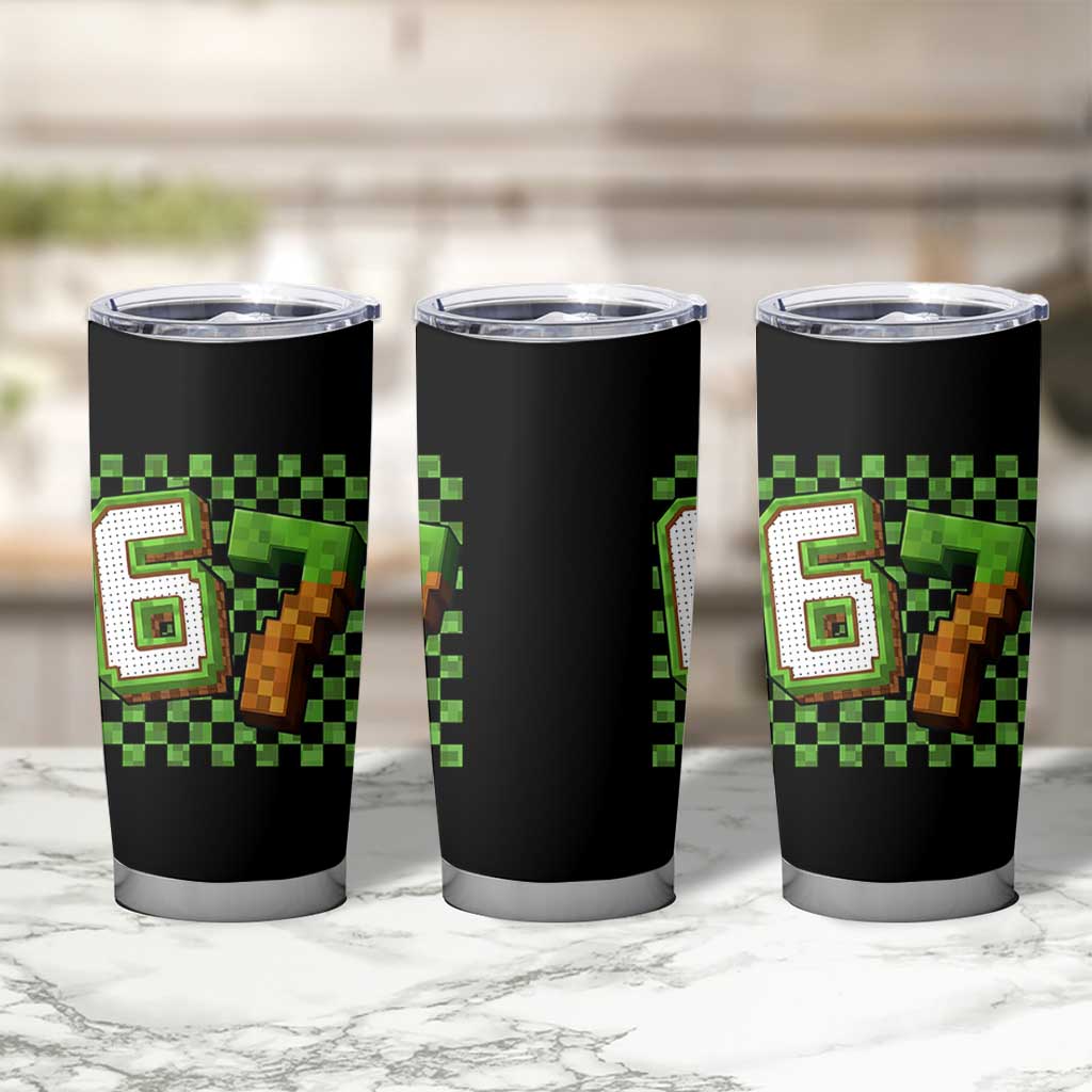 Funny 67 Pixel Style Graphic Tumbler Cup Viral Six Seven Meme Gamer - Wonder Print Shop