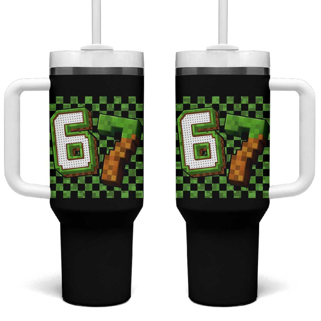 Funny 67 Pixel Style Graphic Tumbler With Handle Viral Six Seven Meme Gamer - Wonder Print Shop