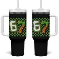 Funny 67 Pixel Style Graphic Tumbler With Handle Viral Six Seven Meme Gamer - Wonder Print Shop