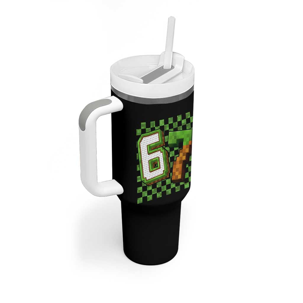 Funny 67 Pixel Style Graphic Tumbler With Handle Viral Six Seven Meme Gamer - Wonder Print Shop