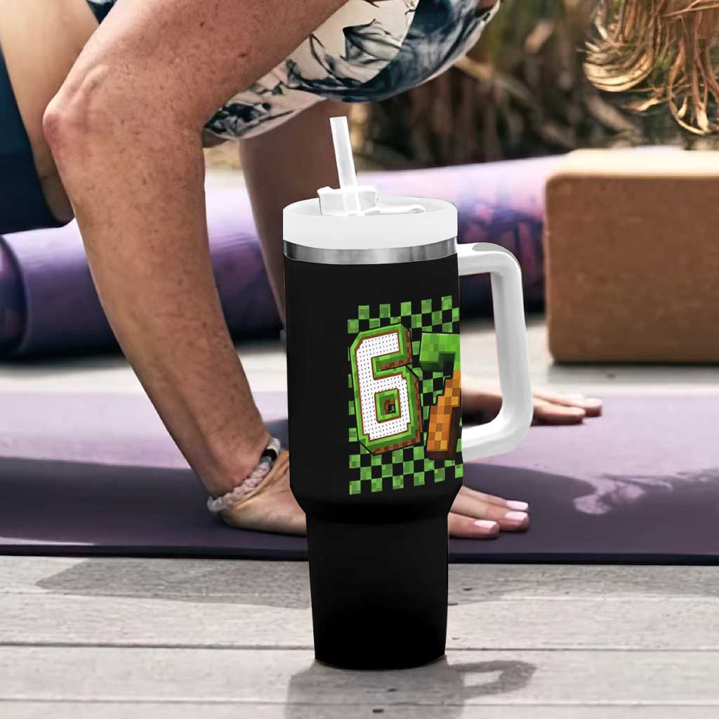 Funny 67 Pixel Style Graphic Tumbler With Handle Viral Six Seven Meme Gamer - Wonder Print Shop
