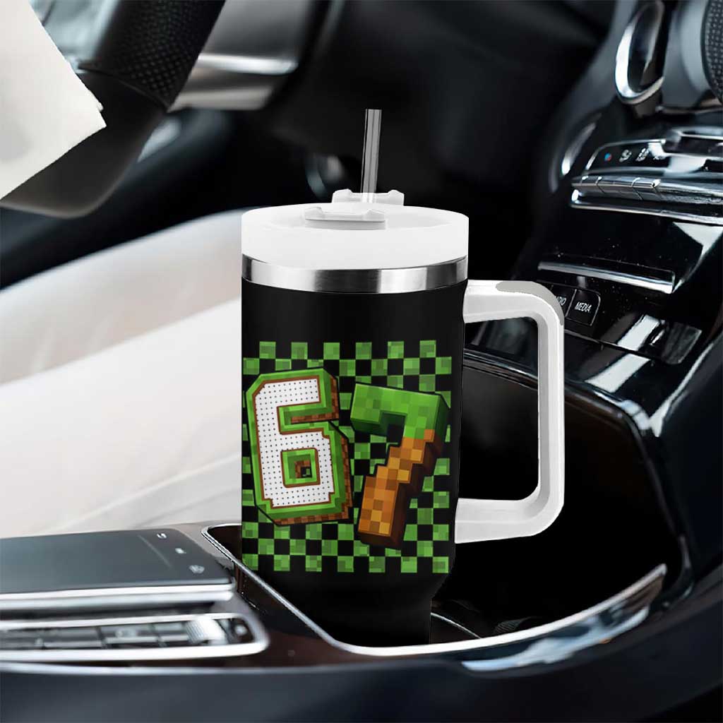 Funny 67 Pixel Style Graphic Tumbler With Handle Viral Six Seven Meme Gamer - Wonder Print Shop