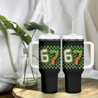 Funny 67 Pixel Style Graphic Tumbler With Handle Viral Six Seven Meme Gamer - Wonder Print Shop