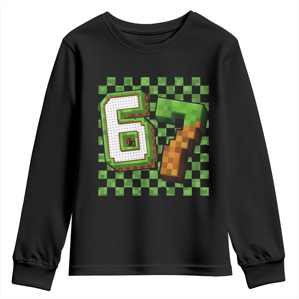 Funny 67 Pixel Style Graphic Youth Sweatshirt Viral Six Seven Meme Gamer - Wonder Print Shop