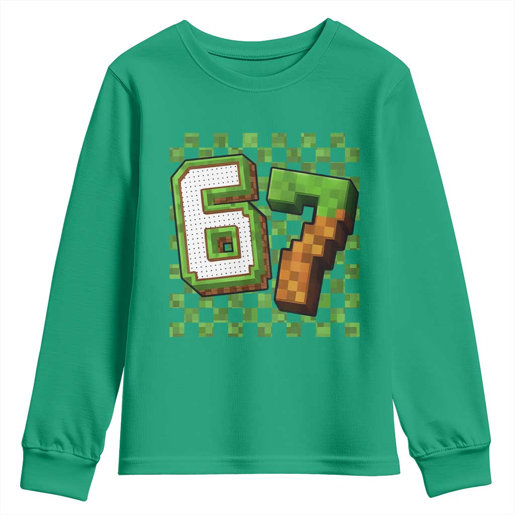Funny 67 Pixel Style Graphic Youth Sweatshirt Viral Six Seven Meme Gamer - Wonder Print Shop