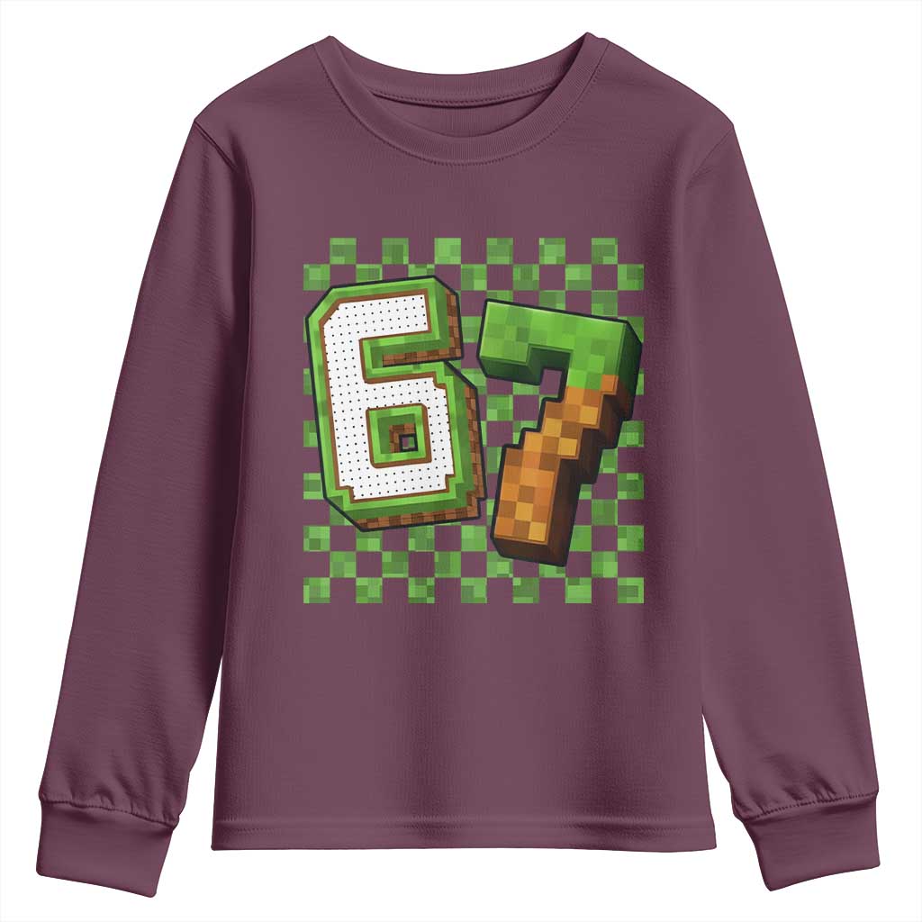 Funny 67 Pixel Style Graphic Youth Sweatshirt Viral Six Seven Meme Gamer - Wonder Print Shop