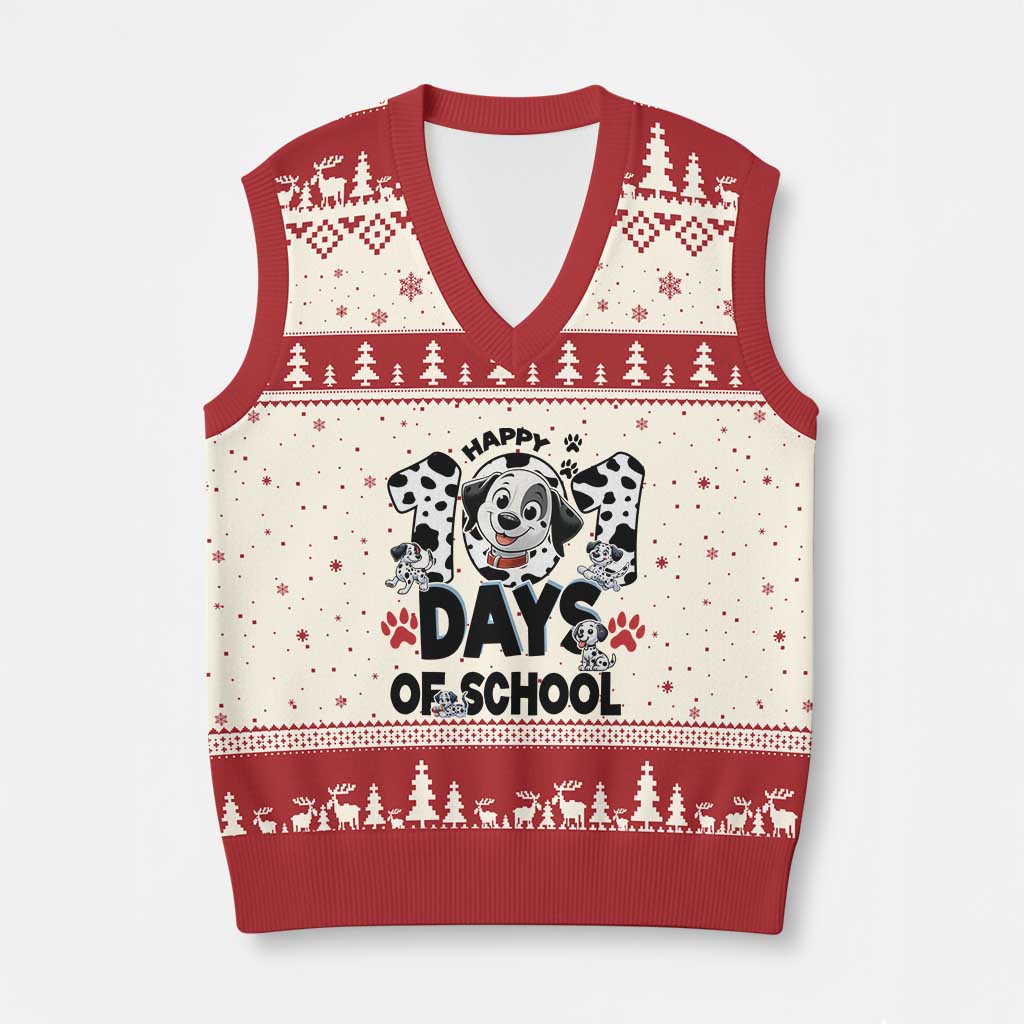 101 Days Of School Dalmatian Dogs V-Neck Knit Sweater Vest Happy 101th Day - Wonder Print Shop