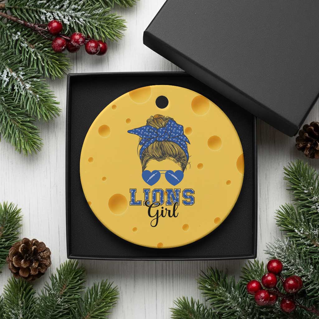 Lions Girl Ceramic Ornament Messy Bun Funny Sports Fan Team - Wonder Print Shop