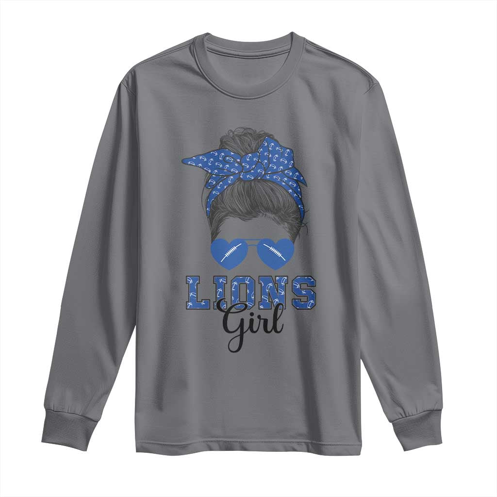 Lions Girl Long Sleeve Shirt Messy Bun Funny Sports Fan Team