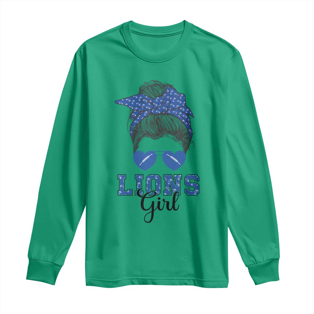 Lions Girl Long Sleeve Shirt Messy Bun Funny Sports Fan Team