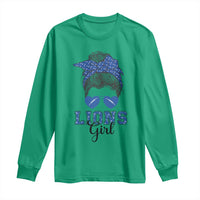 Lions Girl Long Sleeve Shirt Messy Bun Funny Sports Fan Team