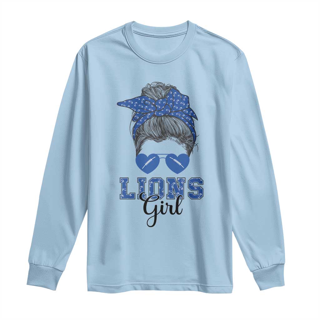 Lions Girl Long Sleeve Shirt Messy Bun Funny Sports Fan Team