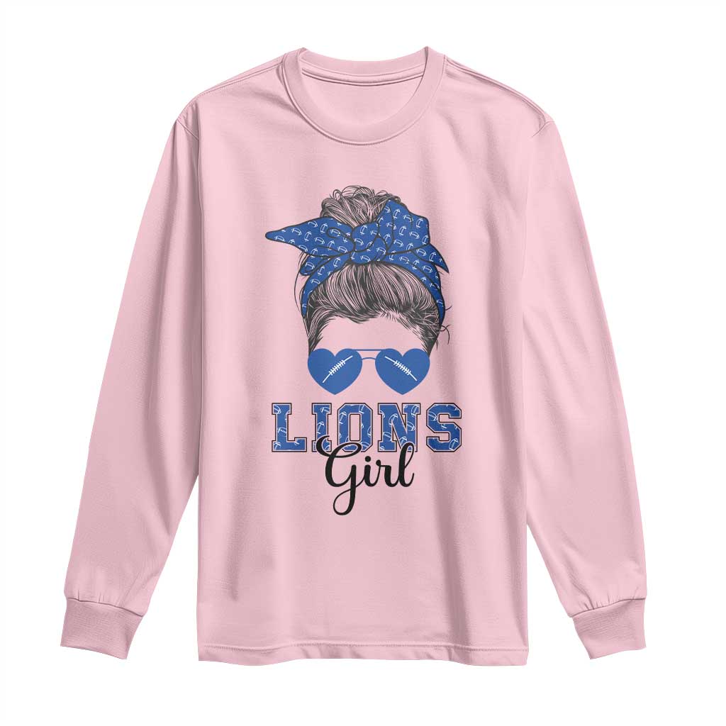 Lions Girl Long Sleeve Shirt Messy Bun Funny Sports Fan Team