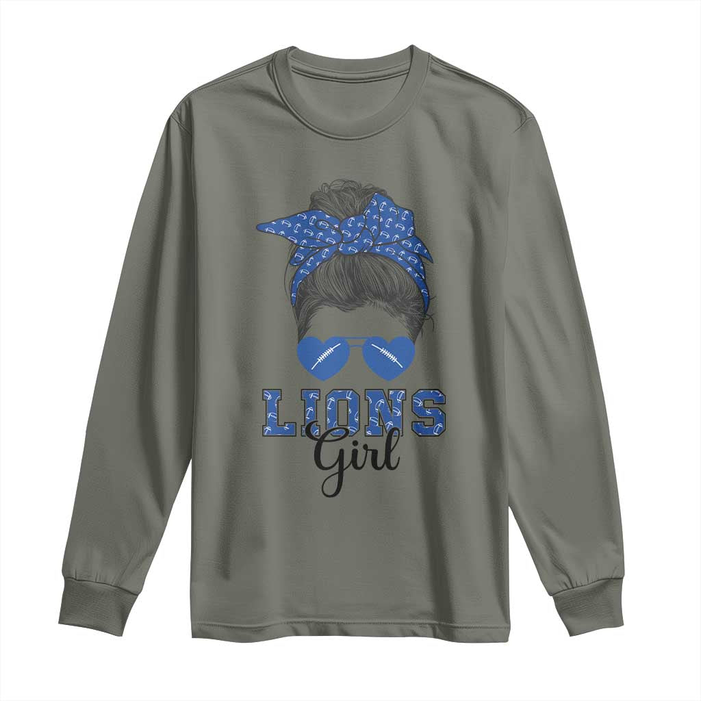 Lions Girl Long Sleeve Shirt Messy Bun Funny Sports Fan Team